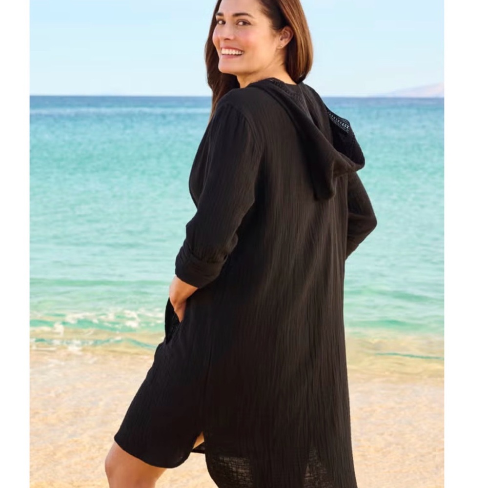Women's Black Swim Coverup Hooded Plus size 14 16 1X Swimsuits For All - Picture 2 of 5